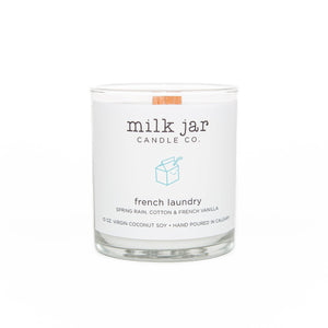 Milk Jar Candle - French Laundry "Spring Rain, Cotton & French Vanilla" - Spirit Spa Shop